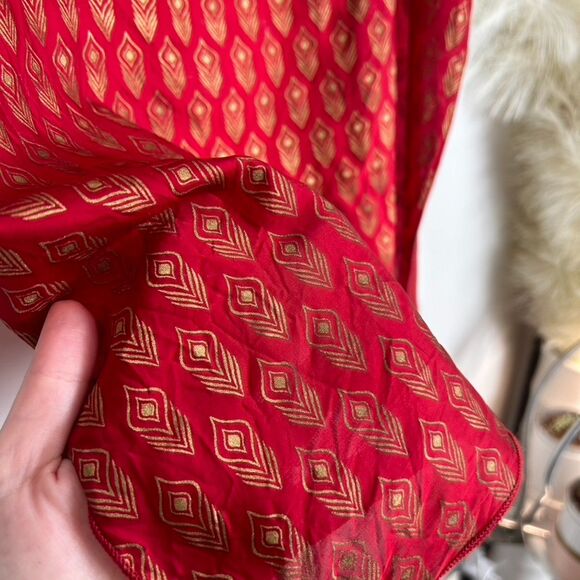 Symbology Red and Gold Feather Print Scarf - Picture 5 of 7